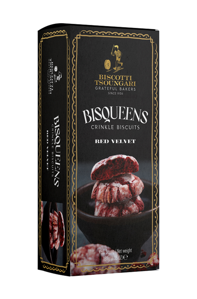 Bisqueens Crinkle Red Velvet 180g | 4 τεμάχια | Biscotti Tsoungari